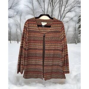 Coldwater Creek Jacket Cardigan Large One Button Brown Flyaway‎ Lightweight